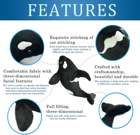 2PCS 11.8 Inches Make My Day Premium Orca Stuffed Animal - Orca Whale Plush for Kids, Plush Toy Killer Whale Shark