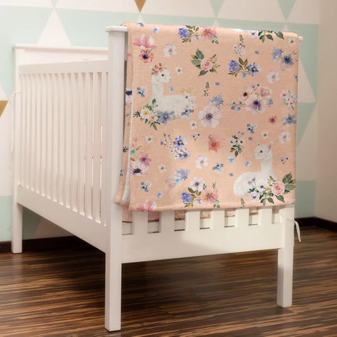 Watercolor Llama Boho Floral Leaves Baby Blanket, Wild Plants Soft Flannel Receiving Blanket 30x40 for Toddler