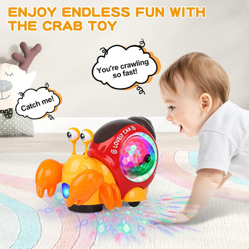 Electronic Luminous Crab Toy, Cute Crab Toys for Toddler Crawling Toy with Music and Light Interactive Sensory Toys