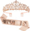 COCIDE Birthday Sash & Tiara Set, Rose Gold Crowns and Tiaras for Women, Rhinestone Queen Headband, Glitter Crystal