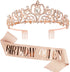 COCIDE Birthday Sash & Tiara Set, Rose Gold Crowns and Tiaras for Women, Rhinestone Queen Headband, Glitter Crystal