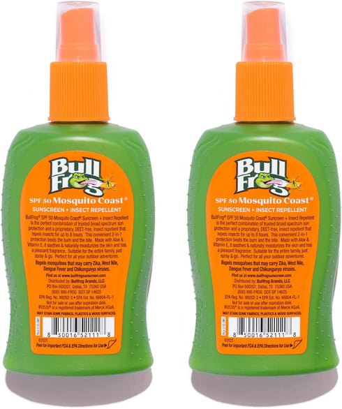 50, 4.7 oz 2 pack Bullfrog Mosquito Coast Bug Spray Insect Repellent + Sunscreen SPF Pump Spray, Fl