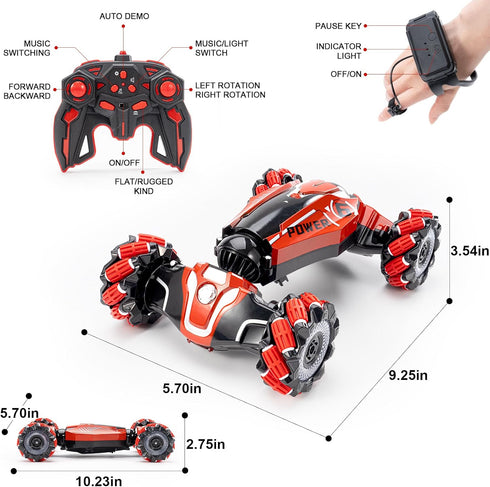 Gesture Sensing RC Stunt Car, 4WD Remote-Controlled Vehicle, Bidirectional Drifting Off-Road with Music & Lights