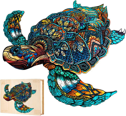 Wooden Puzzles for Adults, Sea Turtle Jigsaw Puzzles, Unique Animal Shape Wood Cut Puzzles for Turtle Lovers