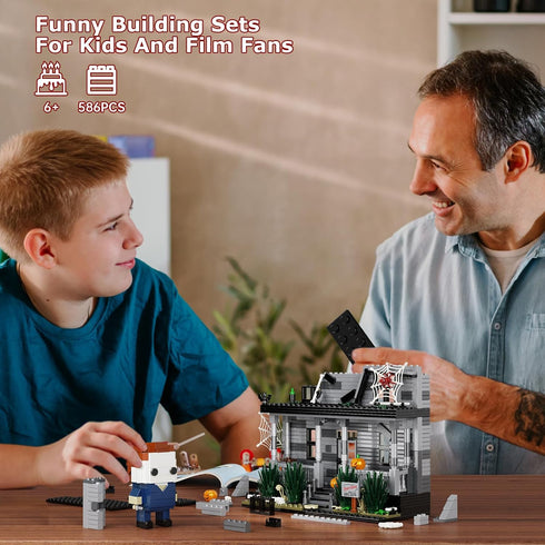 Michael Myers Figure & House Building Blocks Kits - Horror Movie Halloween Collectible Toy (586 Pieces) for Fans