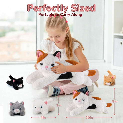 5 1 Mommy 4 3-8, gnomantic Pieces Cat Stuffed Animals with Babies Inside Belly - Stuffed Cat with Kittens - Stuffed