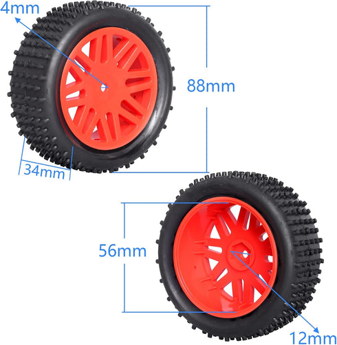 Preglued 12mm Hex Wheel Rims Rubber Tires with Foam Inserts OD 86mm/3.38" for Traxxas Bandit WLtoys 144001 Redcat 1/10 RC Off-Road Buggy Car, Set of 4 (Color C)
