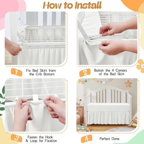 2-Piece Set 52"x28" 14" SiinvdaBZX Ruffled Crib Skirt & Soft Microfiber Fitted Crib Sheet, + Adjustable Elastic Drop