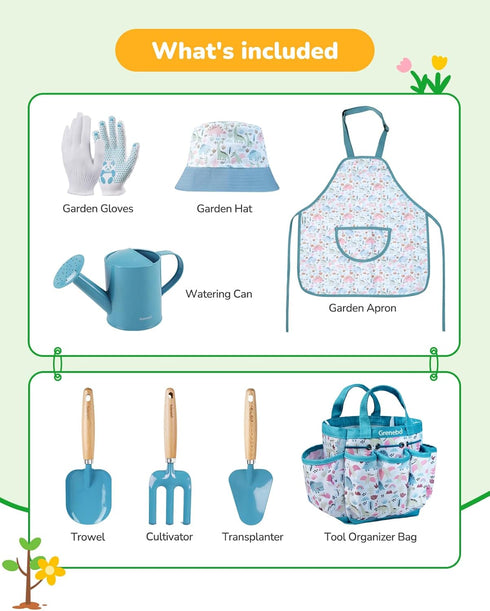 Set Grenebo Kids Gardening Toys, Quality Garden Tool Kit for Kids and Toddlers, Includes Two Shovels, Garden hat,Rake