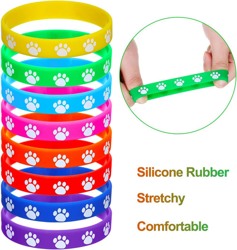 Gejoy 48 Pcs Paw Print Rubber Bracelets - Multicolor Dog Paw Print Silicone Wristbands for Birthday Party Supplies