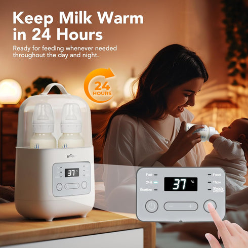 24H Bear Bottle Warmer, Baby Double Bottles Heater Breastmilk Food Warmer for New Born Twins, with Temp Control Water