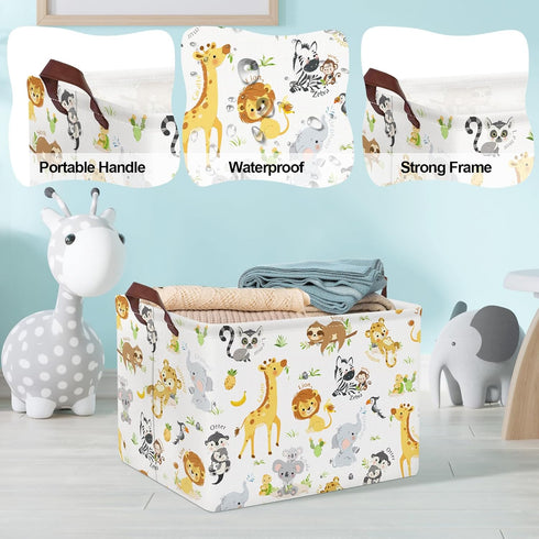 Clastyle Rectangular Baby Storage Basket, Large Collapsible Kid Toy Bin, Nursery Classroom Books Shelf, Giraffe Lion