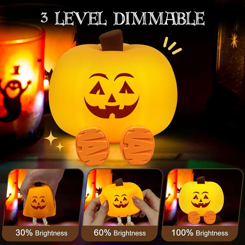 Dimmable Pumpkin Night Light for Kids Cute Jack O Lantern Halloween Decor Nightlight for Baby Nursery Toddler Squishy