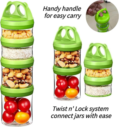 SELEWARE Portable Stackable Food Storage Containers for Snacks Formula Powder and Drinks Twist Lock System Airtight