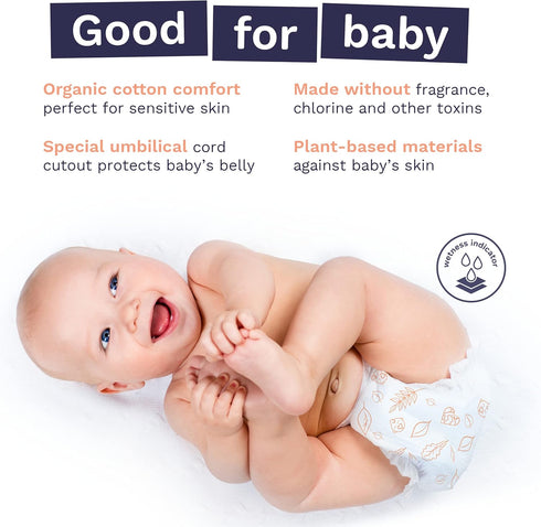 Pura Size 1 Eco-Friendly Diapers (4-11lbs), Hypoallergenic Soft Organic Cotton, 3 Packs of 32