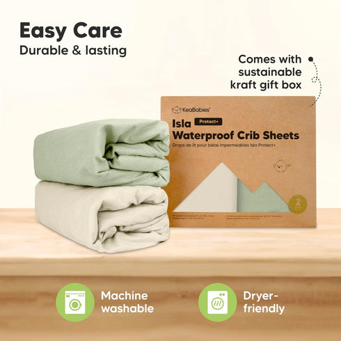 2-Pack 52x28 Waterproof Baby Crib Sheets for Boys, Girls - Viscose Derived from Bamboo Toddler Bed Sheet Neutral