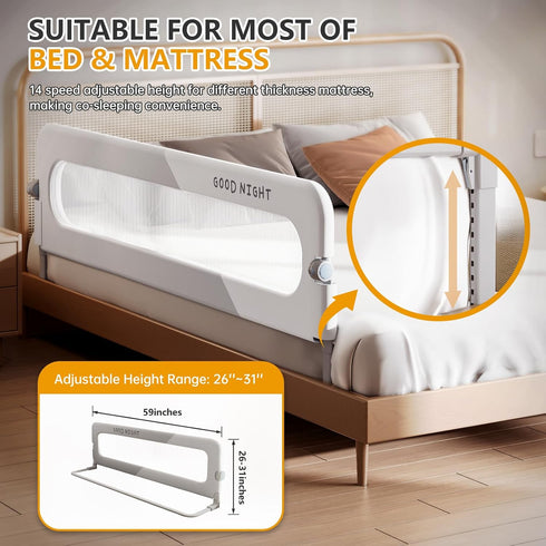 strenkitech (59inch) Foldable Toddler Bed Rails - Kids Guard Bumper for Crib Safe Bed Side Rail for Twin Queen King