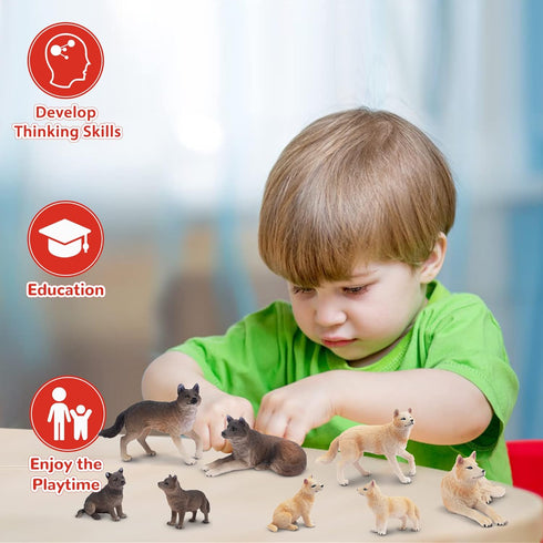 8PCS Toymany Wolf Figures Forest Animals Toy Figurines - Realistic Jungle Zoo Animal FigurinesEducational Toy Cake