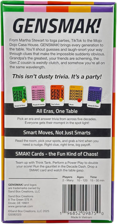 GENSMAK 2-8+ 10+ ! Trivia Party Game for Adults & Families Multi-Generational Trivia Card Game for Game Night Funny