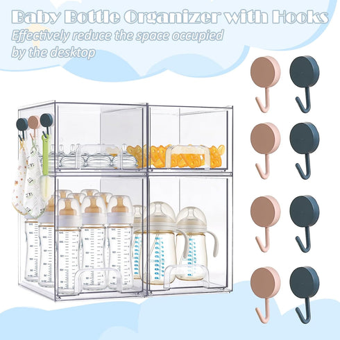 Organizer-4 Pack Countertop,Kitchen,Cabinet,Vanity,Bathroom Baby Bottle Stackable Storage Drawers, Baby Organizers