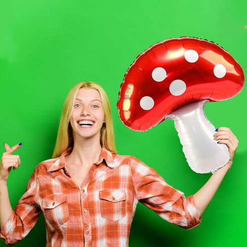 6PCS Large-Mushroom-Balloons Super Red Mushroom Balloons Red Foil Video Game Mushrooms Balloon Birthday Party