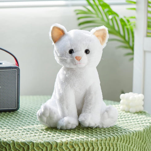 Houwsbaby LED Glowing Kitty Plush Toy - Light Up Cat Stuffed Animal, Night Lights Birthday Present for Kids, White, 12''