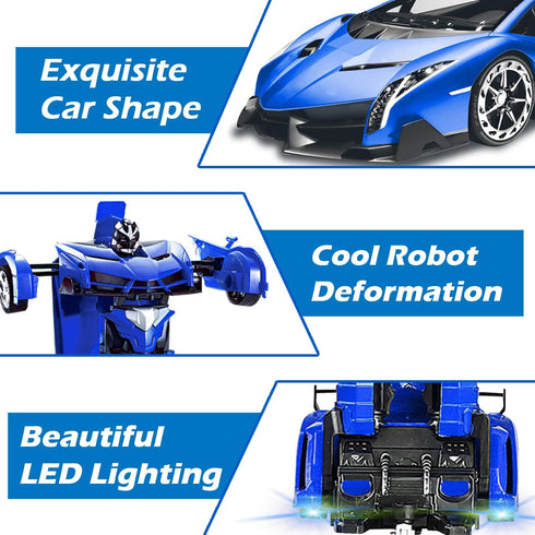 AMENON Remote Control Transform Car Robot Toy for Boys Kids with Lights, 2.4Ghz 1:18 Rechargeable 360° Rotating Race Car