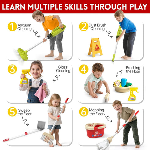 Siwuoke Set, 29 Kids Cleaning Toy Educational Pretend Play Cart with Pcs, Detachable Housekeeping Tools for Toddlers