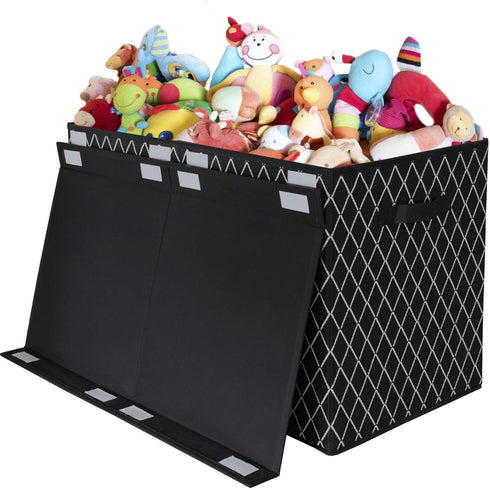Toy Chest Box Storage Bins for Kids, Large Collapsible Organizer with Fabric Flip-Top Lid & Handles, Black 24.5x13x16