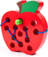 JCREN Wooden Lacing Apple Threading Toys - Wood Lace Block Puzzle Shape Travel Game for 3-5 Years Old Kids