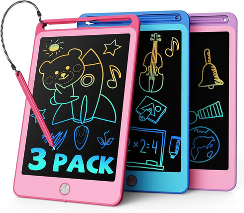 TEKFUN 3 Pack LCD Writing Tablet for Kids - 8.5 Inch Doodle Board, Reusable Drawing Tablet with Lanyard, Educational