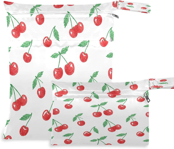 Burbuja Cherry Wet Dry Bags for Baby Cloth Diaper 2 Pack, Waterproof Reusable