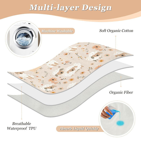 siphylline 52" 34" Cream Playful Lambs Extra Large Resuable Changing Pad Covers Water Resistant Diaper Changing Pad