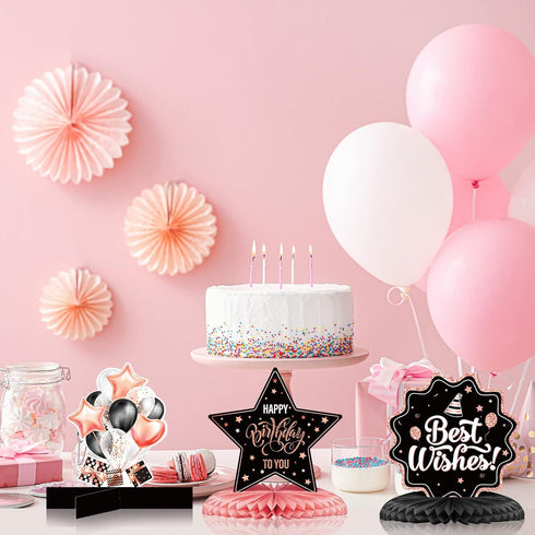 Clabby 12 Pieces Honeycomb Centerpieces Birthday Table Decorations for Women Men Anniversary Party Supplies (Rose Gold,