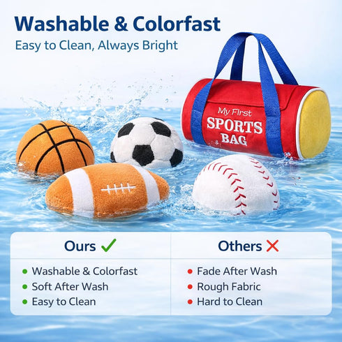 0-12 4 0-3-6-9-12 1st 1 KMUYSL Baby Toys Months, My First Sports Bag Plush Toy - Sensory Balls Soft Toys with Crinkle