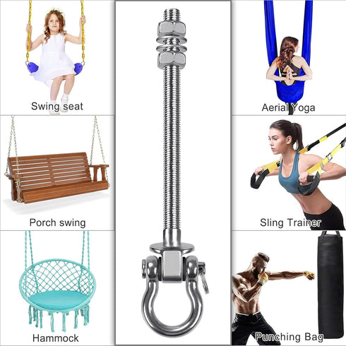 BeneLabel 6Pcs Heavy Duty Stainless Steel Swing Hooks, Permanent Antirust Wood Beam & I-Beam Hanger for Yoga Hammock