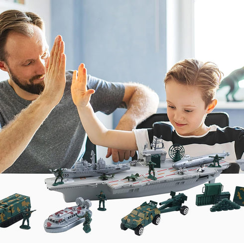 18 Inches deAO Aircraft Carrier Toy with Scale Model Warplanes Warships Military Vehicles Battleship Helicopter Planes