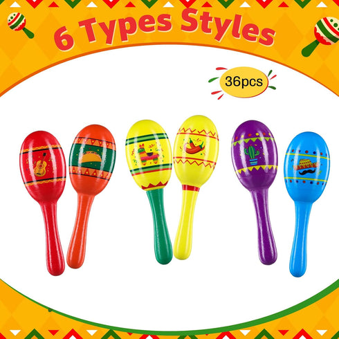 36 6 Hungdao Pcs Mini Mexican Fiesta Wooden Maracas Bulk Designs Wooden Maracas Noisemaker for Fiesta Party Favors