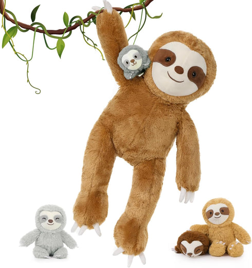 MaoGoLan Sloth Stuffed Animal Set - 5 Pcs Large Mommy Sloth with Babies Plush Toys, 3 Toed Sloth for Kids 22 Inches