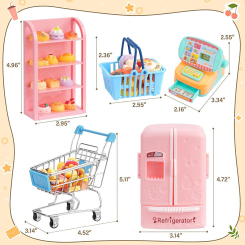 kapeiluo 165Pcs Mini Shopping Cart Basket Miniature Food Drink Toy Supermarket Metal Handcart Shelves Cash Register