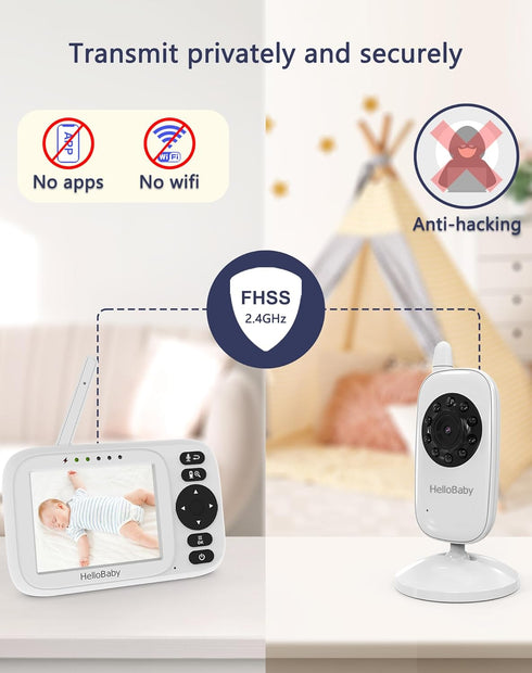 HelloBaby 3.2" 2-Way 8 Adjustment,1000ft,ECO,USB HB2438 Monitor No WiFi Video Baby Monitor with Camera and Audio