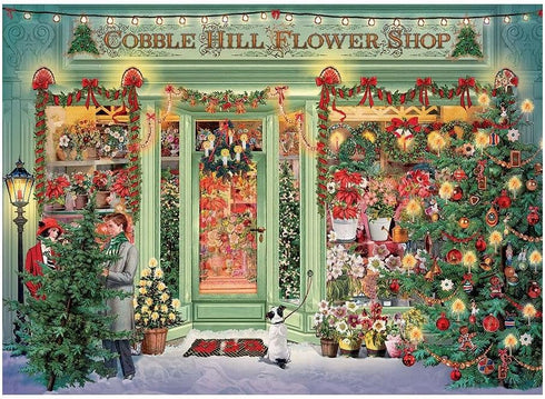 Cobble Hill 1000 Piece Puzzle - Christmas Flower Shop - Includes Sample Poster