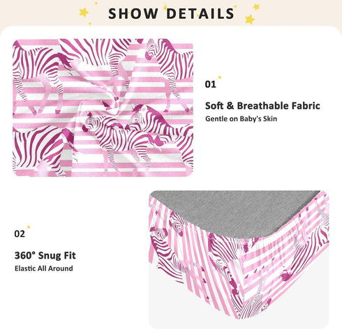 Bseiialft 52 28 Pink White Zebras Stripes Crib Sheets for Boys Girls Soft and Breathable Cotton Baby Sheets