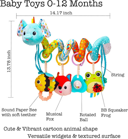 ORZIZRO 0-6 0 3 6 12 Stroller Toys, Car Seat Toys for Babies Infants Months, Activity Spiral Plush Hanging Toy Gift