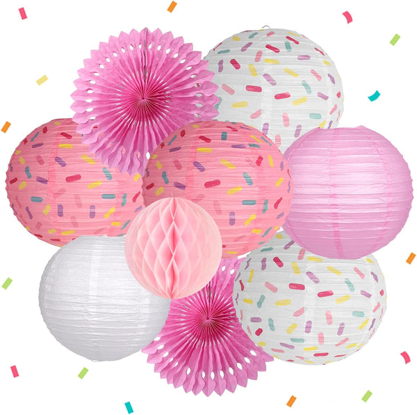 Donut Birthday Party Decorations - Donut Party Supplies with Lanterns, Paper Fan, Honeycomb Ball for Kids Birthday Party