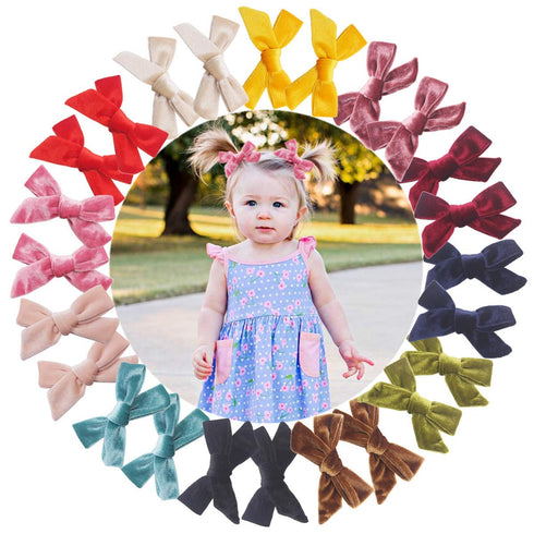 Yxiang 24PCS Velvet Hair Clips and Barrettes for Baby Girls, 4 inches Hair Bows, Non Slip Barrettes for Toddlers
