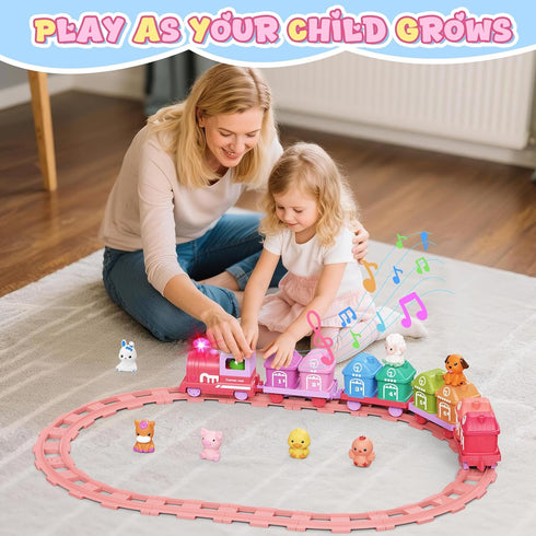 Set 2-4, Counting 1 2 3 Train for Girls Electric Toy Train with Farm Animals & Music & Lights, Montessori & Sorting