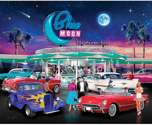 Bits and Pieces - 500 Piece Jigsaw Puzzle for Adults - Blue Moon Drive in by Artist Chris Dobrowolski