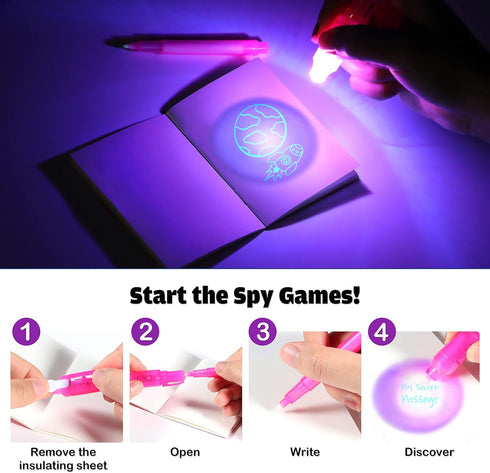 GIFTINBOX Invisible Ink Pen, 28PCS Spy Pen for Kids with UV Light Magic Marker for Secret Messages