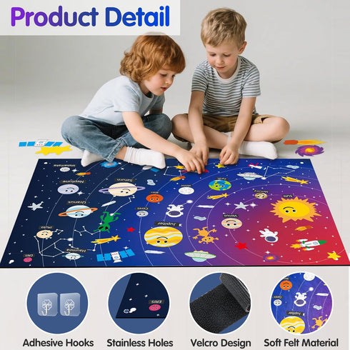 MEGUO 3 4 5 6 7 8 40"x30" 59 Solar System for Kids | Felt Wall Activities for Children | Montessori Space Planet Toys